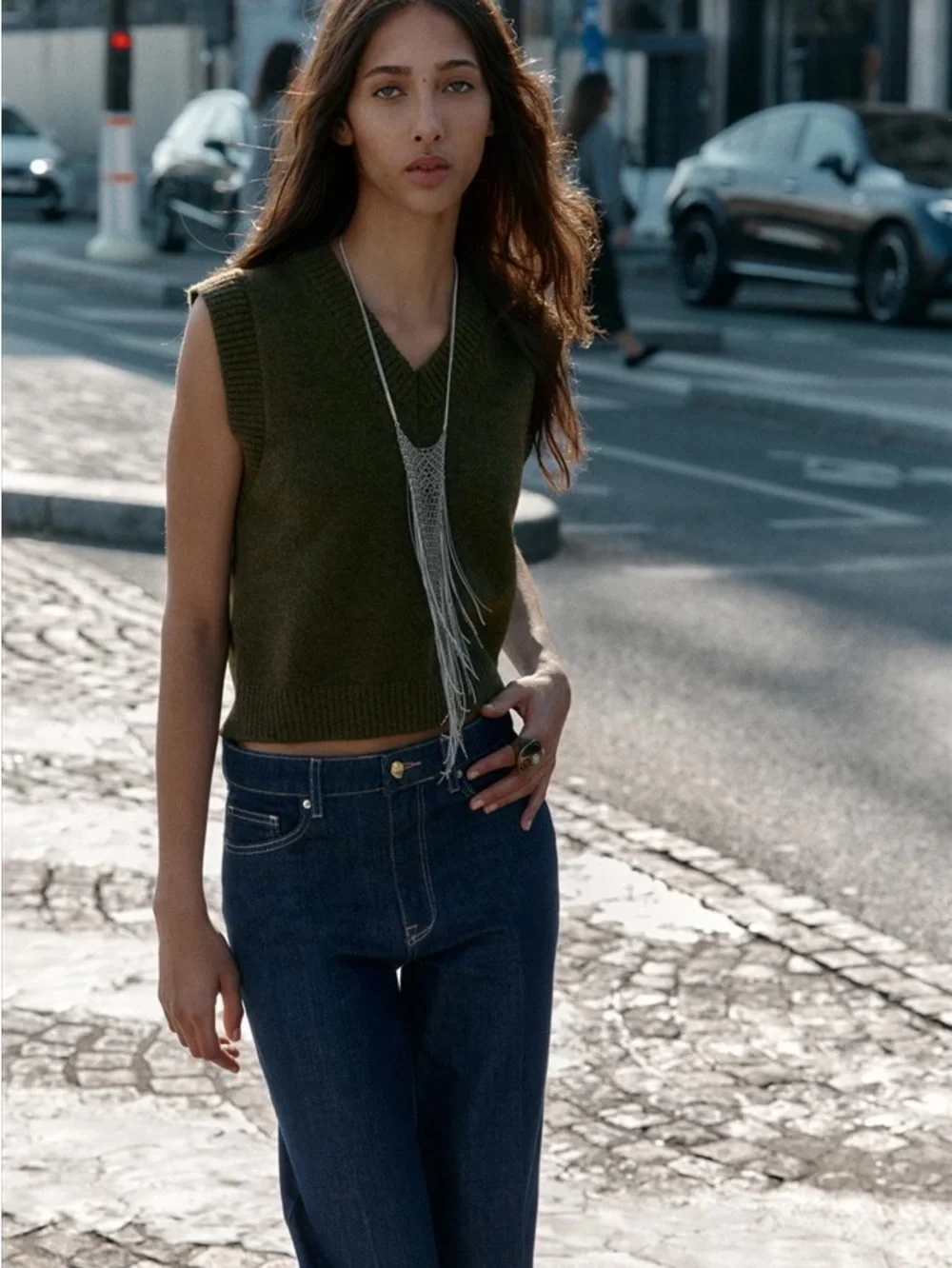 ZARA Olive Green Knit Sweater Vest V-Neck Soft Wool Blend Preppy Chic Size S - Picture 12 of 14